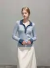 Comute de Início de Outono Elegante Gola Polo Punho Feminino Design em Contraste Tricô Pulôver de Alta Qualidade