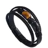 Pulsera de Piedra Ojo de Tigre para Hombre Amazon Ventas Calientes Transfronterizas Cuero Multicapa Piedra Natural Pulsera para Hombre Hebilla Magnética Joyería