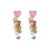 Pendientes de Ganchillo con Borlas de Grava de Colores Estilo Dopamine Girl Diseño Dulce Primavera y Verano Pendientes Estilo Vacaciones Pinzas para Orejas de Corazón