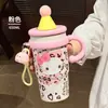 Taza de agua de gato KT de dibujos animados, gran capacidad, taza con pajilla de acero inoxidable 316, diseño simple, taza aislada portátil para estudiantes mujeres, taza de regalo