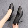 Etiqueta Sapatos de Salto Alto para Mulheres, Sapatos Stiletto de Couro Macio para Mulheres, Sapatos de Bico Fino para Entrevista de Trabalho, Sapatos Formais Pretos de Couro de Salto Médio para Mulheres