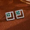 Artículo más vendido transfronterizo: Set de Pendientes y Pulsera para Mujer Estilo Minimalista de Lujo Ligero, Cuadrados de Esmeralda con Incrustaciones de Circonita, Chapado en Oro de 18 Quilates