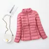 Jaqueta de Penas Portátil Leve para Mulheres, Outono e Inverno, Gola Alta, Casual, Cor Sólida, Simples, Modelagem Justa, Casaco Leve, Roupa de Inverno