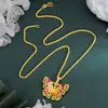 Espelho de Fada Nebuloso Filigrana de Borboleta Esmalte Diamante Roxo Pingente Borboleta Grande Estilo Chinês Pingente Colar Anel Joias