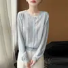 26 Nuevo Cardigan de Punto de Encaje de Bambú Primavera/Verano Cuello Redondo Manga Larga Color Sólido Hueco Delgado Camisa Protectora Solar