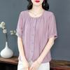Camisas de Algodão e Linho de Manga Curta para Mulheres, Novo Estilo de Verão, Tops Casuais Soltos Versáteis para Mães de Meia-Idade, Tops Elegantes e que Reduzem a Idade