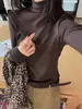 Han Xun Essencial de Outono Estilo Básico Gola Alta Meia Camada Macio Elástico Camiseta Base Feminina 2026 Novo Modelo 27534