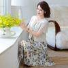 Novo Estilo Chinês Vestido de Chiffon de Verão para Mães, Novo Estilo da Moda para Mulheres de Meia Idade e Idosas, Saia Larga de Verão de Manga Curta para Senhoras, Fino