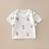 Camiseta Infantil de Manga Curta, Algodão Puro, Roupas de Bebê para o Verão, Estilo Fino para Meninos, Blusa de Meia Manga para Meninas, Camada Base de Verão