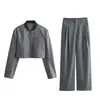 Ins estilo europeo y americano transfronterizo 2026 nueva moda elegante Amazon venta al por mayor de ropa para mujer traje gris a rayas de oficina