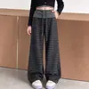 Pantalones Casuales de Moda Rayados de Pierna Ancha para Mujer 2026 Nuevo Otoño/Invierno Forrados de Polar Sueltos de Cintura Alta Adelgazantes con Caída