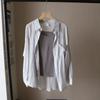 [Bi Zheng] Verão Novo Estilo Coreano Feminino Fresco Cor Macaron Calça de Bolso com Aba Única Camisa Camisa Fina de Manga Comprida 7936