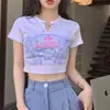 Camiseta Corta Estilo Coreano con Estampado de Chica Puro Deseo para Mujer Ins Verano Manga Corta Diseño de Cintura Alta que Muestra el Ombligo Sexy Camiseta para Mujer
