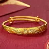 Ouro Areia Flores Ricas Florescem Dragão e Fênix do Vento Chengxiang Pulseira Ajustável de Empurrar e Puxar Banhada a Ouro Presente de Feriado para Mulheres, Mãe e Idosos