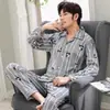 Pijama masculino primavera e outono malha de algodão manga longa simples tamanho plus size jovem traje para casa
