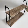 Prateleira Flutuante de 2 Níveis Armazenamento para Banheiro Pendurada na Parede Lavanderia Quarto Cozinha Organizador Metal Madeira Estilo Country Natural