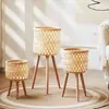 Soporte de Flores Nórdico ins Sala de Estar Tejido de Bambú Cesta para Plantas Flores Maceta Decoración Balcón Cesta Tejida Macetero de Hierba de Pie