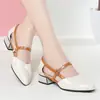 Zapatos de Cuero Brillante de un Solo Color para Mujer, Nuevo Modelo Verano 2026, Zapatos de Tacón Medio para Mujer, Tacón Grueso, Suela Suave, Bloques de Color, Zapatos de Cuero Huecos, Sandalias para Mujeres de Mediana Edad