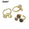 WT-R521 luxo leve três cores cor mista quadrado pequeno pedra cascalho banhado a ouro 18k anel aberto