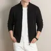 Suéter con cuello alto y cremallera para hombre de otoño e invierno, cárdigan de punto con textura de rayas verticales para jóvenes, ropa exterior casual de negocios para hombre