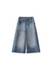 Jeans Acortados Arrugados Estilo Retro Americano para Mujer, Pantalones Rectos Adelgazantes de Cintura Alta de Verano, Pantalones de Pierna Ancha de Longitud Media para Mujer Petite