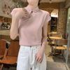 Senso de Design Suéter Tendência Estilo Chinês Novo Manga Curta Feminino Verão Novo Slim Fit Fino Versátil Top