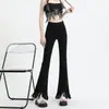 Jeans de Pierna Ancha con Borlas y Bordes Deshilachados, Cintura Alta, Nuevos de Primavera, Negros, Ajustados, Pierna de Bota para Mujer