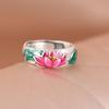 Anel de Prata Golden Deer King Foot Vintage Artístico Cloisonne Lotus Lotus Leaf Heart Sutra Anel Feminino Ajustável Anel Joias de Prata