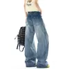 Pantalones de mezclilla anchos estilo americano, con estampado de estrellas para la calle, unisex, corte holgado, fluidos, casuales, versátiles y de largo hasta el suelo.
