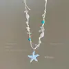Corrente de Clavícula com Pingente Colorido de Concha e Estrela-do-Mar Estilo Oceano de Verão Dopamina Nicho Personalidade de Alto Valor Versátil Corrente de Pescoço
