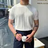 Camiseta de Punto de Lujo Ligero para Hombre, Nuevo Estilo de Verano, Cuello Redondo, Manga Corta, Camiseta Básica Fina Estilo Coreano, Tejido de Punto