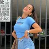Verão Novo Y2K Estilo Americano Menina Apimentada Estampa de Letras Rua Casual Versátil Curto Gola Redonda Camiseta Top