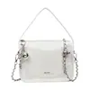 Bolso de Mano Plateado Transfronterizo de Nicho con Correa de Cadena, Bolso Cruzado, Bolso Cuadrado Pequeño Versátil Simple de Moda Tendencia Nueva 2025