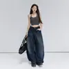 Coleção Outono 2026 Retrô Americano Lavado Estampa de Gato Cintura Alta Soltos Perna Larga com Efeito Drapeado Jeans Versátil de Perna Reta para Mulheres