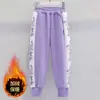 Pantalones de Chándal con Forro de Felpa para Niñas Otoño/Invierno Nuevo Estilo para Niños Medianos y Grandes Niñas Bebés Pantalones Largos Deportivos de Dibujos Animados Pantalones Casuales Versátiles para Niños