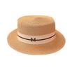 Sombrero de paja blanco elegante de estilo francés para verano, con parte superior plana, para mujer, para vacaciones en la playa, sombrero de copa informal sencillo y combinable.