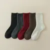 Calcetines de Lana de Puntos de Colores Nuevos para Otoño e Invierno, Calcetines Cálidos de Color Sólido Trenzados Estilo Japonés, de Doble Aguja, a Media Pantorrilla, Holgados para Mujer