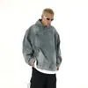 Chaqueta de Mezclilla con Capucha Lavada Vintage Unisex Tendencia Nicho Versátil para Pareja Suelta Casual Sudadera Pulóver