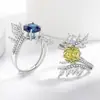 Anillo Abierto de Flor de Corte Rosa con Gema de Color de Venta Caliente Transfronterizo Europeo y Americano Chapado en Oro Real Diamante de Alto Carbono Estilo Hip Hop Anillo de Dedo