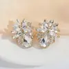 Brincos de flor de liga metálica transfronteiriços moda feminina diamante colorido brincos de personalidade socialite jantar de alta classe brincos de cristal brincos