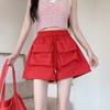 Pantalones Cargo Cortos Americanos de Secado Rápido con Bolsillo Grande con Solapa para Mujer Verano Nuevo Cintura Alta Línea A Deportivos Casuales Look Adelgazante Pantalones Cortos de Pierna Ancha