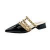 Zapatos de Remaches Sandalias de Remaches Estilo Francés Atuendo de Verano para Mujer Verano Plano Estilo Coreano Charol Punta Afilada Medio Zapatillas
