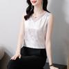 Colete de cetim com decote em V, roupa externa feminina, roupa interna solta, camisa branca sem mangas para o verão de 2025