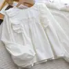 Camisa Elegante de Manga Larga con Volantes para Mujer, Color Sólido, Adelgazante, Antiedad, Estilo Corto, Petite, Puntadas Antiedad, Borde de Oreja