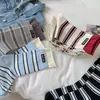 Nuevos calcetines europeos de doble puño de alto valor, calcetines finos de felpa, calcetines a rayas para mujer, serie miu, primavera y verano, calcetines de algodón de tubo medio