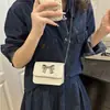 Mini Bolsa Feminina de Alta Qualidade Estilo Coreano 2025 Nova Versátil Coração de Menina Corrente de Laço Ombro Transversal Pequena Quadrada