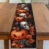 Camino de mesa transfronterizo de Halloween estilo americano con diseños de calabaza y calavera, mantel para uso doméstico, adecuado para mesas de café, salas de estar, comedores y mesas redondas, hecho de lino