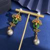 Pendientes Estilo Palacio Retro, Anillos de Jade Verde y Perlas, Exquisitos y Magníficos, Volumen de Mayoreo, Adecuados para Tiendas de Joyería Antigua, Estilo Chino