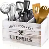 Caja de Almacenamiento de Utensilios de Cocina de Madera Personalizada con Enlace, Cesta de Almacenamiento para Clasificación de Cuchillos, Tenedores y Cucharas, Caja de Almacenamiento, Estante de Almacenamiento de Escritorio para Vajilla