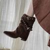 Botines Altos de Tacón Alto con Punta Aguda Marrones Retro para Mujer 2025 Otoño e Invierno Nuevos Botines de Media Caña Primavera y Otoño Botas de Moda para Mujer